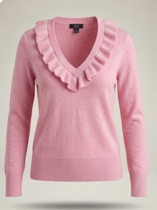 J. Crew Sweaters - J. Crew Pink Ruffle V-Neck Sweater